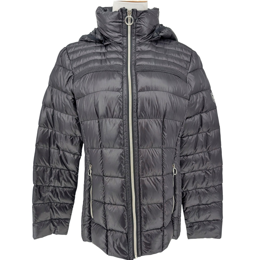 Michael Kors Lightweight Quilted Down Packable Puffer Jacket Women L Black Hood